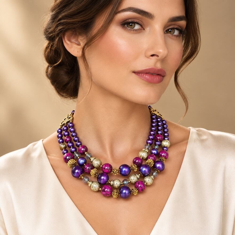 1950'S SIGNED DEAUVILLE COLLECTOR'S ITEM 3-STRAND STATEMENT NECKLACE